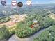 Aerial view of the property highlighting the home's location near a lake at 123 Eva Ln, Stockbridge, GA 30281