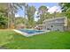Large backyard with a sparkling pool, expansive grass area and ample patio furniture at 345 Summer Pl, Peachtree City, GA 30269