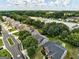 Aerial view of a residential area with tree-lined streets and manicured lawns in the front yards at 1735 Deer Crossing Cir, Jonesboro, GA 30236