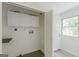 Conveniently located laundry room features white cabinets, washer/dryer hookups, and storage at 1493 Vesta Ave, Atlanta, GA 30337