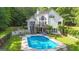 Beautiful backyard featuring a sparkling in-ground pool, a deck, and lush greenery at 551 Lees Mill Rd, Fayetteville, GA 30214