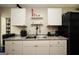 Kitchen area with granite counters, white cabinets, and stainless steel sink at 85 Eastwood Frst, Covington, GA 30014