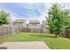 Fenced backyard with green grass, trees, and a concrete patio at 529 Dasheill Ln, Atlanta, GA 30349