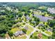 Bird's eye view of a neighborhood featuring mature trees, well-manicured lawns, and an inviting community pool at 11 Chad Ct, Mcdonough, GA 30253