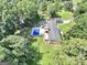 Aerial view of home featuring the in-ground pool and fenced backyard, surrounded by mature trees and lush greenery at 234 Crumbley Rd, Mcdonough, GA 30252