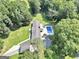 An aerial view of a home with a large backyard, pool, and mature trees on a sunny day at 234 Crumbley Rd, Mcdonough, GA 30252