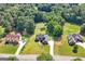 Aerial view of a neighborhood featuring single-Gathering homes and mature trees at 1032 Shumard Ln, Mcdonough, GA 30252