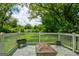 Inviting deck with a fire pit and views of a spacious backyard and surrounding trees at 1821 Clearwater, Marietta, GA 30067