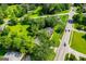 An aerial shot of a neighborhood showcases homes with beautiful green lawns at 508 College St, Bowdon, GA 30108