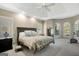 Spacious main bedroom featuring a tray ceiling, carpet floors, many windows and an exercise bike at 9 Warrior Way, Sharpsburg, GA 30277