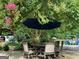 Backyard with a table and chairs under a shade umbrella at 308 Larkspur Turn, Peachtree City, GA 30269