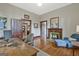 Office area featuring a fireplace, hardwood floors, and a functional layout at 53 Born St, Norcross, GA 30071