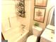 Cozy bathroom features a tub and shower combination with decorative shelves and artwork at 10178 Top Tree Ct, Jonesboro, GA 30238