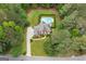 Aerial view showing the home's placement on a lush, tree-lined lot with in-ground pool at 495 Stonehaven Dr, Fayetteville, GA 30215