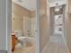 Bathroom with a combined tub and shower, vanity with traditional fixtures, and tile flooring at 316 Kensington Dr, Peachtree City, GA 30269