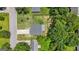 An aerial view highlighting a cozy home featuring a fire pit in the fenced backyard and well-kept surroundings at 9477 Forest Knoll Dr, Jonesboro, GA 30238