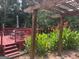 Backyard featuring a deck, pergola, and lush plants creating an ideal space for outdoor entertaining and relaxation at 2202 Springdale Dr, Snellville, GA 30078