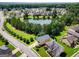 Community aerial view showcasing a scenic lake surrounded by homes and lush greenery at 9132 Overlook Dr, Jonesboro, GA 30238