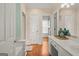 Bright bathroom featuring vanity, shower, and closet at 9125 Patrick Pl, Winston, GA 30187