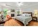 Bright bedroom featuring a fireplace, hardwood floors, and a seating area at 250 Friendship Church Rd, Brooks, GA 30205
