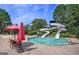 Community pool with a large water slide and covered tables for Gathering fun in the sun at 6142 Golf View Xing, Locust Grove, GA 30248