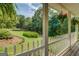 Cozy porch view with white picket fence and a view of the landscaped yard at 369 Parker Rd, Mcdonough, GA 30252