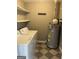 Laundry area with washer, dryer, water heater, and shelving at 3155 E Point St, East Point, GA 30344