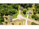An aerial view shows a house with a circular driveway in a neighborhood surrounded by trees at 420 Callaway Pt, Mcdonough, GA 30252