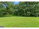 Spacious backyard featuring a lush green lawn surrounded by mature trees at 107 Club Dr, Locust Grove, GA 30248