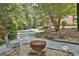 Backyard fire pit area with comfortable seating and a view of the pool and landscaped yard at 100 Old Plantation Way, Fayetteville, GA 30214
