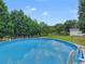 Enjoy the backyard featuring a round above ground pool, surrounded by a green lawn and mature trees at 2110 Mcgarity Rd, Mcdonough, GA 30252