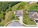 Aerial view of property showcases mature trees, well-maintained landscaping, spacious backyard, and neighborhood pond at 4770 Macy Way, Ellenwood, GA 30294