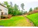 Large backyard featuring a wooden deck, a sprawling lawn, and a tall privacy fence at 4311 Hampton Mill Pkwy, Douglasville, GA 30135