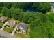 Breathtaking aerial view of a home near a serene pond surrounded by mature trees in a peaceful neighborhood at 1360 Mount Mckinley Dr, Grayson, GA 30017