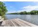A lakeside view from a weathered wooden dock, showing tranquil waters and the opposite tree-lined shore at 660 Milton Dr, Mcdonough, GA 30252