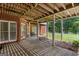 Spacious covered patio featuring brick columns, concrete floors, and backyard access with lake view at 660 Milton Dr, Mcdonough, GA 30252