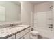 Bathroom with white cabinets, granite countertops, and shower-tub combo at 5915 Partners Pass, Cumming, GA 30028