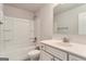 Clean bathroom featuring a tub/shower combo and white vanity at 5915 Partners Pass, Cumming, GA 30028