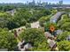 Aerial view of a charming neighborhood with lush greenery, tree-lined streets, and city skyline at 1186 Village Ne Cv, Atlanta, GA 30319