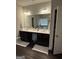Bathroom features a dual sink vanity with dark cabinets and a large mirror at 64 N Village Cir, Rydal, GA 30171