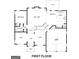First floor plan of a two-story house showing the living room, kitchen, garage, and bedrooms at 64 N Village Cir, Rydal, GA 30171