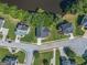 Aerial view of multiple homes, streets, and lake in the residential community at 301 Retreat Way, Carrollton, GA 30116