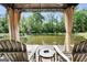 Charming gazebo over pond featuring curtains and water views at 701 Mask Rd, Brooks, GA 30205