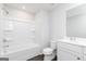 Clean bathroom with a shower-tub combo and sleek vanity at 121 Chattahoochee Circle, Locust Grove, GA 30248