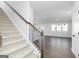 The living room features hardwood floors, lots of windows, and carpeted stairs at 121 Chattahoochee Circle, Locust Grove, GA 30248