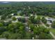 Wide aerial shot showing a residential neighborhood with tree-lined streets and well-maintained properties at 61 Main St, Moreland, GA 30259