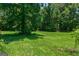 Picturesque backyard featuring green grass, mature trees, and a glimpse of a small outdoor structure at 1828 Pitts Chapel Rd, Newborn, GA 30056