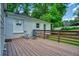 Cozy back deck with wooden railing, a brick wall, and a blue table and chairs at 3182 Lake Ave, Atlanta, GA 30354