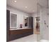Elegant bathroom featuring marble walls, a double vanity, illuminated mirrors, and a walk-in closet at 318 Sandy Springs Cir # 110, Atlanta, GA 30328