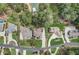 Scenic aerial shot highlighting homes in a lakeside neighborhood with well-kept yards and roads at 6219 Woodlake Dr, Buford, GA 30518